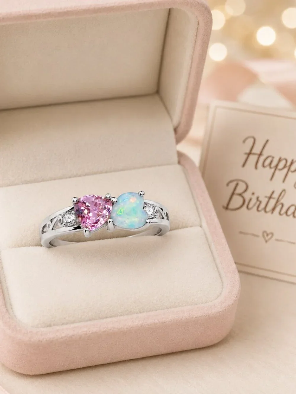 Blue Opal & Tanzanite CZ Heart Ring – .925 Sterling Silver – Size 7 R-9
